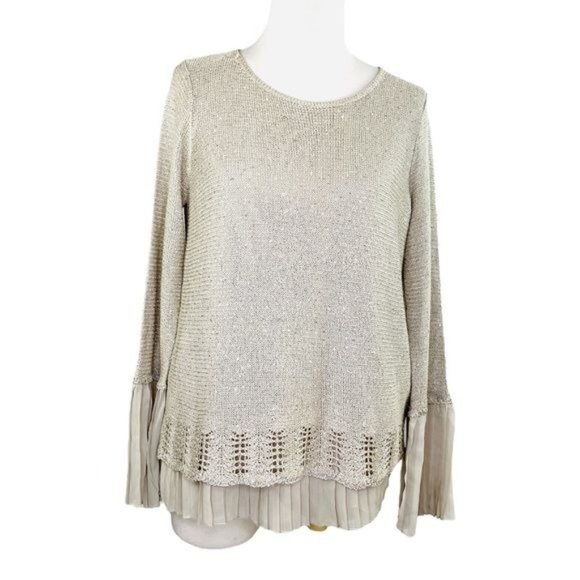 Anthropologie Sioni Studio Sequined Sweater Layered Bell Pleated Sleeves Size S - Picture 11 of 11